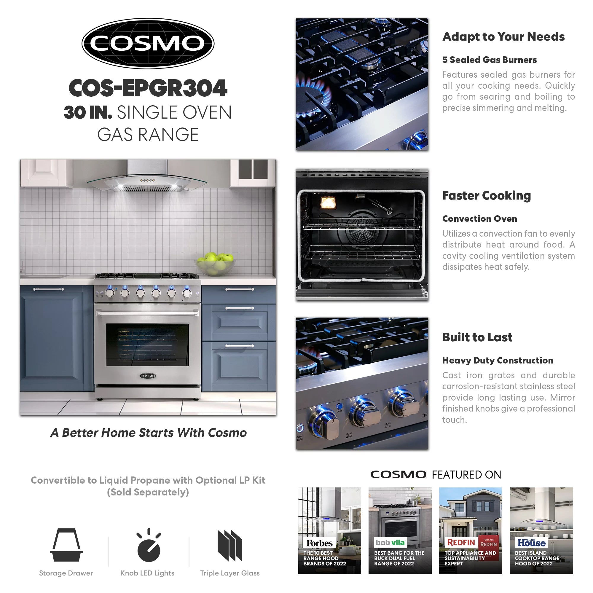 30 Inch 4.5 Cubic Foot Gas Range Convection Oven B971