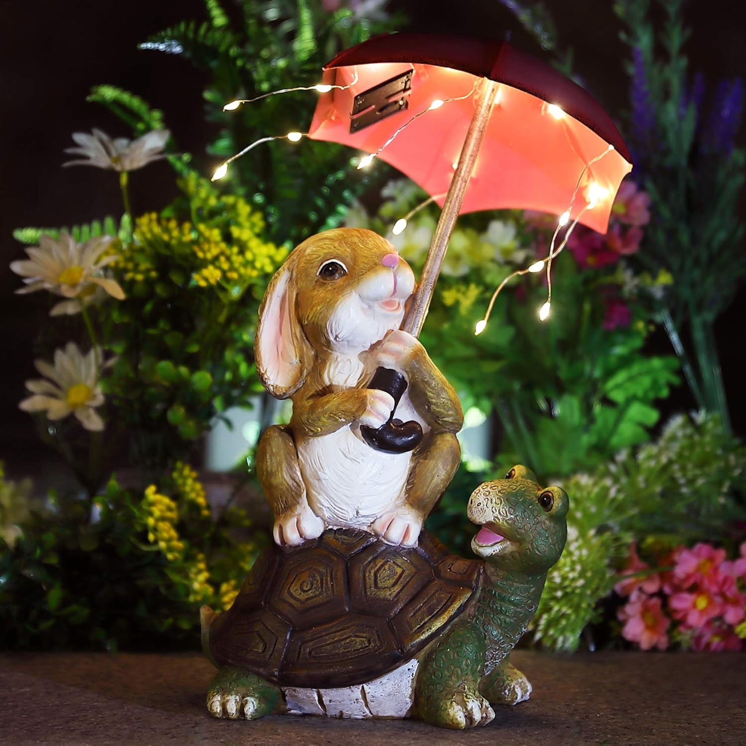 Solar Garden Statues Rabbit Turtle Garden Decor Figurine Lights J897