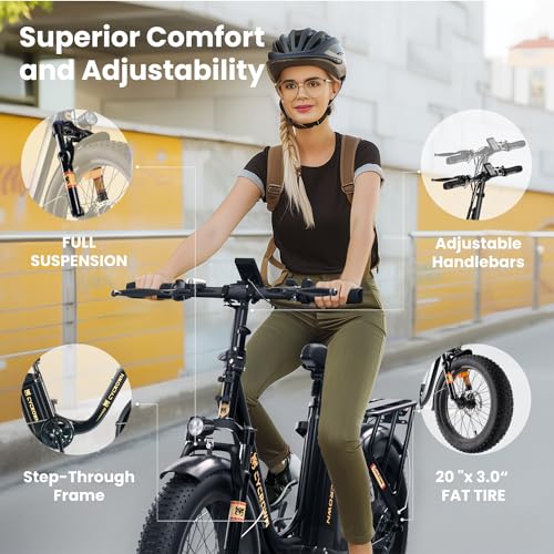 Electric Bike 1000W Peak Motor 48V 15.6Ah Removable Battery 20" Fat Tire 7-Speed H868637