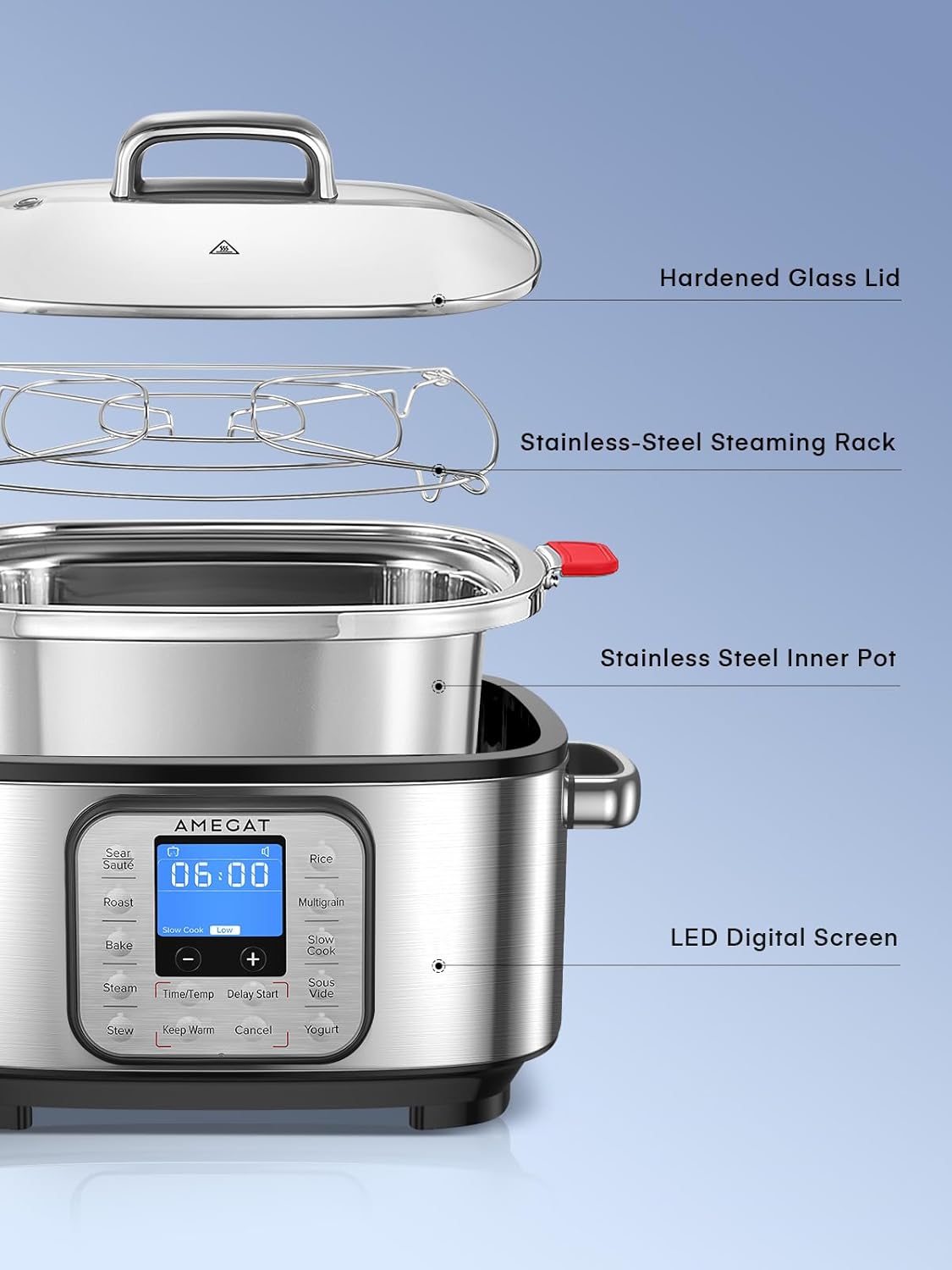 6 Quart Programmable Slow Cooker with Stainless Steel Pot and Glass Lid M927