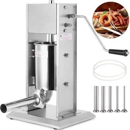 Manual Sausage Stuffer Maker 7L Capacity Two Speed Vertical Meat Filler Stainless Steel with 5 Stuffing Nozzles R663