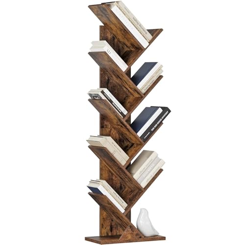 9 Tier Tree Bookshelf, Rustic Brown Wood Bookcase L43120