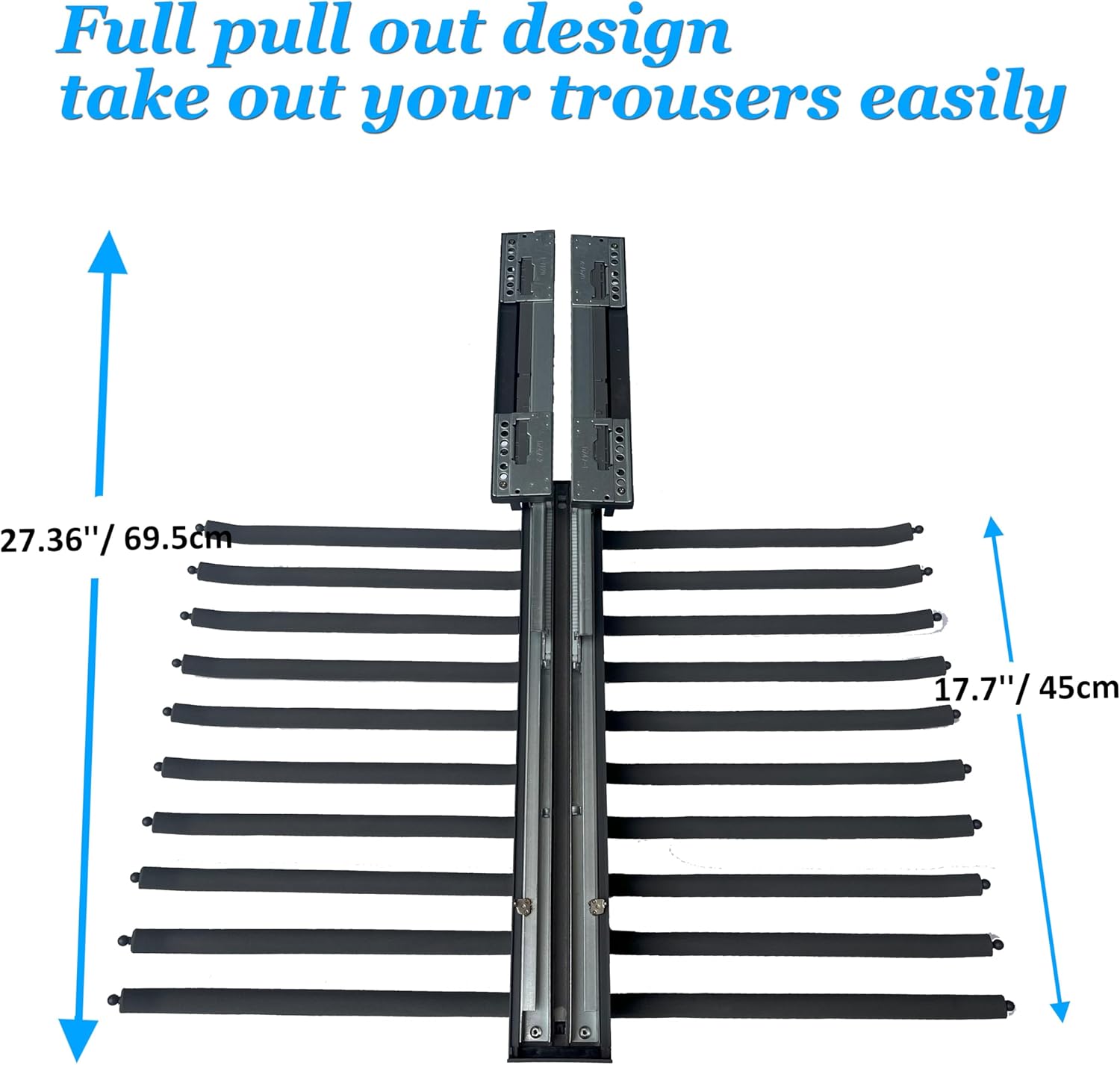 Grey Pull Out Pants Rack with Non-Slip Design, Width 25.2in P8546