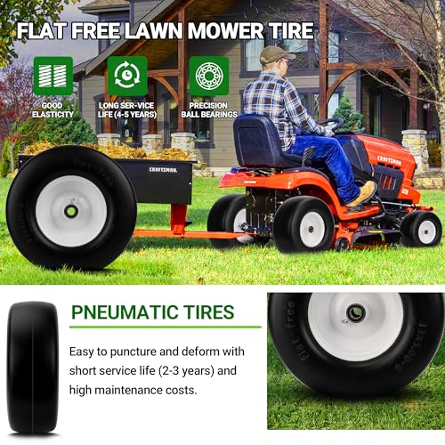 2 PCS 13x5.00-6 Flat Free Tire and Wheel with 3/4" Extra 5/8" Bearings P292298