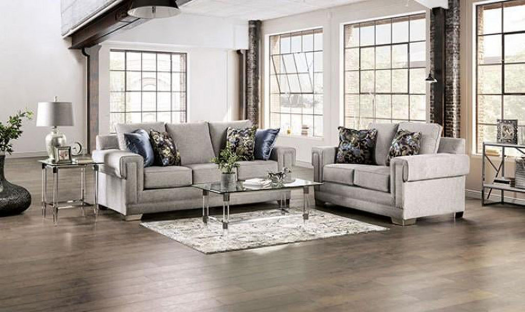Light Gray Chenille Sofa and Loveseat S7046