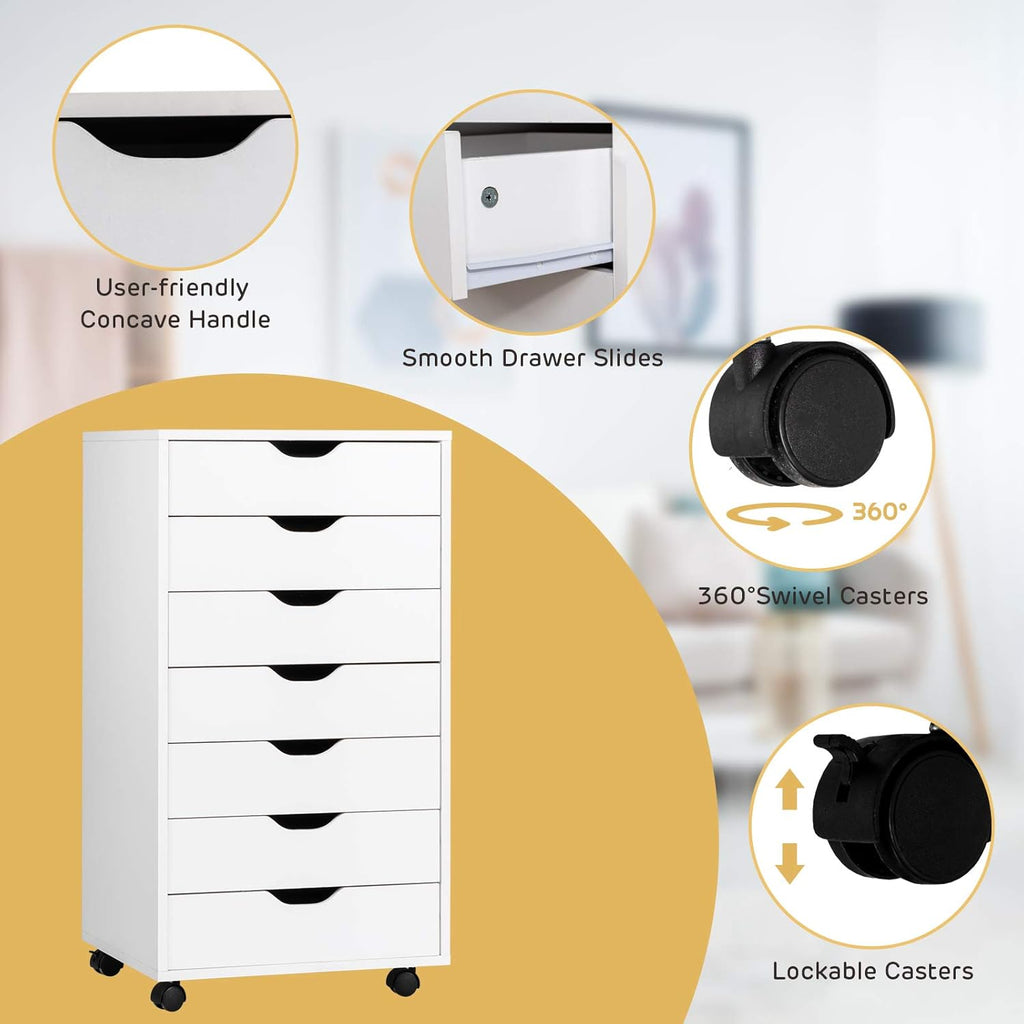 White 7 Drawer Mobile File Cabinet with Wheels Z86532