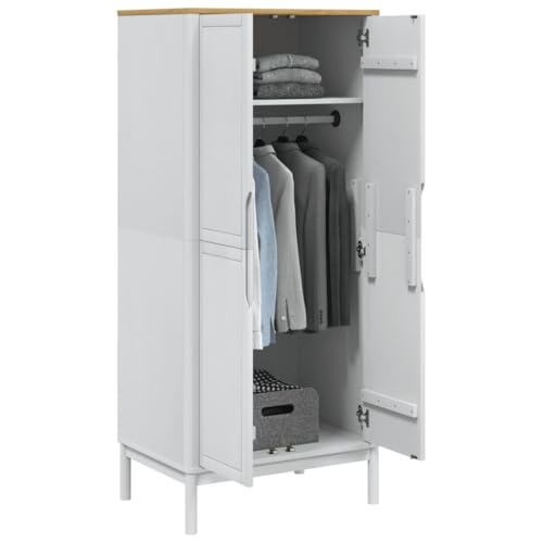 Brown Solid Wood Pine Wardrobe Closet with 1 Large Compartment and Doors X967