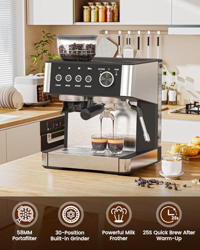 20 Bar Espresso Coffee Machine with Grinder and Milk Frother Steam Wand M676