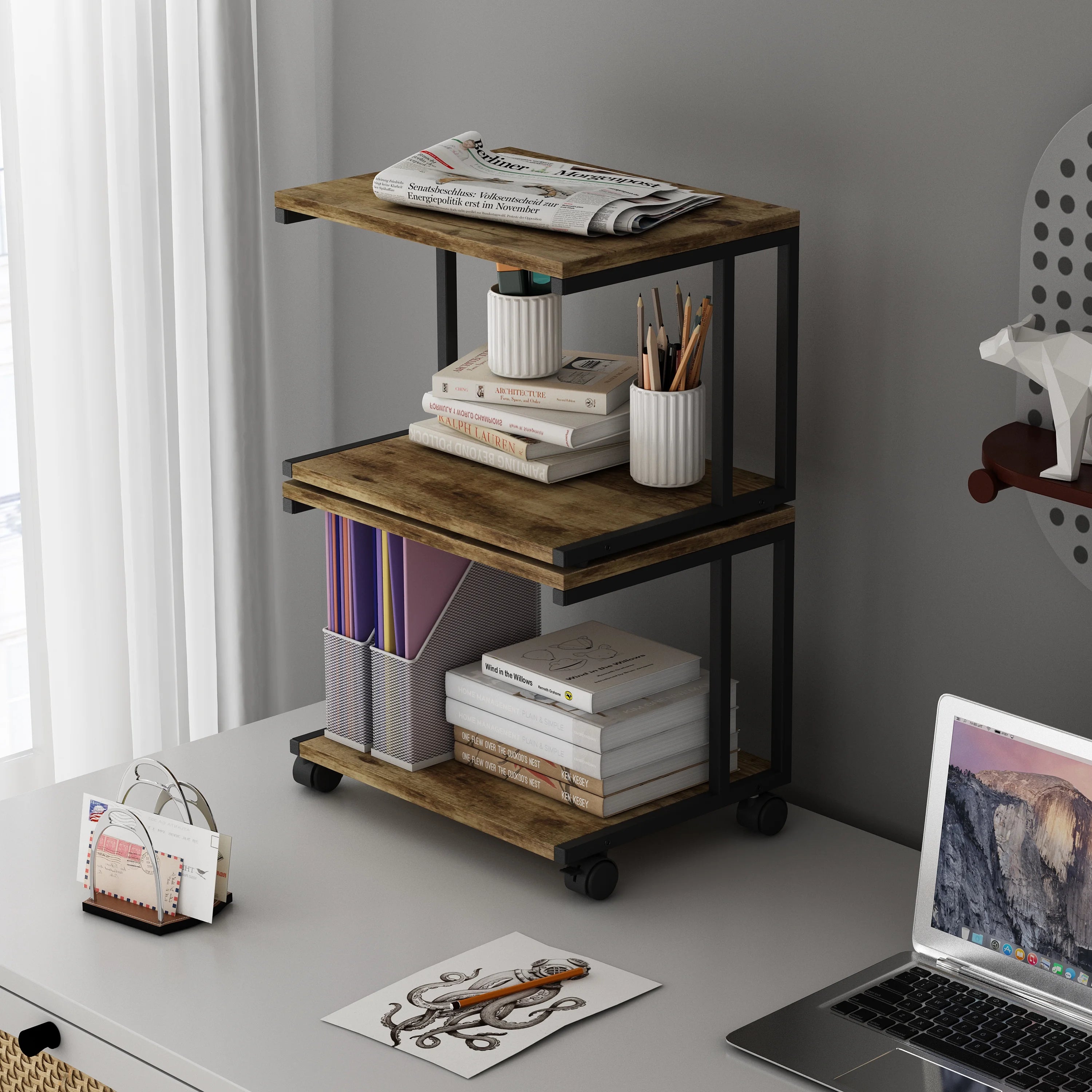 2PCS Printer Stand with 4 Wheels & Lock P11478