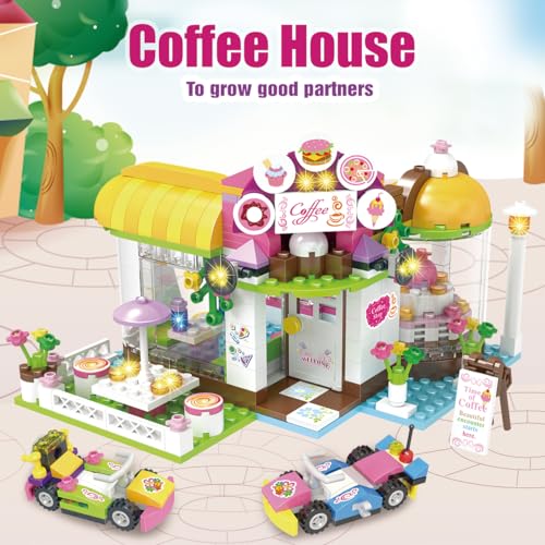 1140 Pieces Coffee Shop Building Blocks Set with Storage Box Q221426
