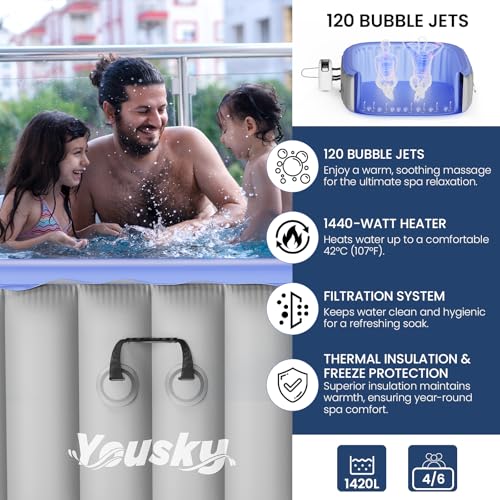 Inflatable Hot Tub 6-8 Person with 120 Bubble Jets, Durable PVC Material, 83" L x 83" W x 26" H Z581295
