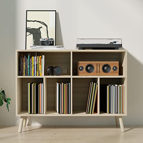 Oak Record Player Stand with Vinyl Record Storage P79947
