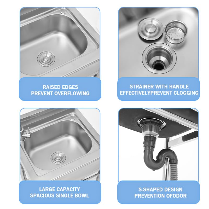 Stainless Steel Single Bowl Free Standing Utility Sink P526