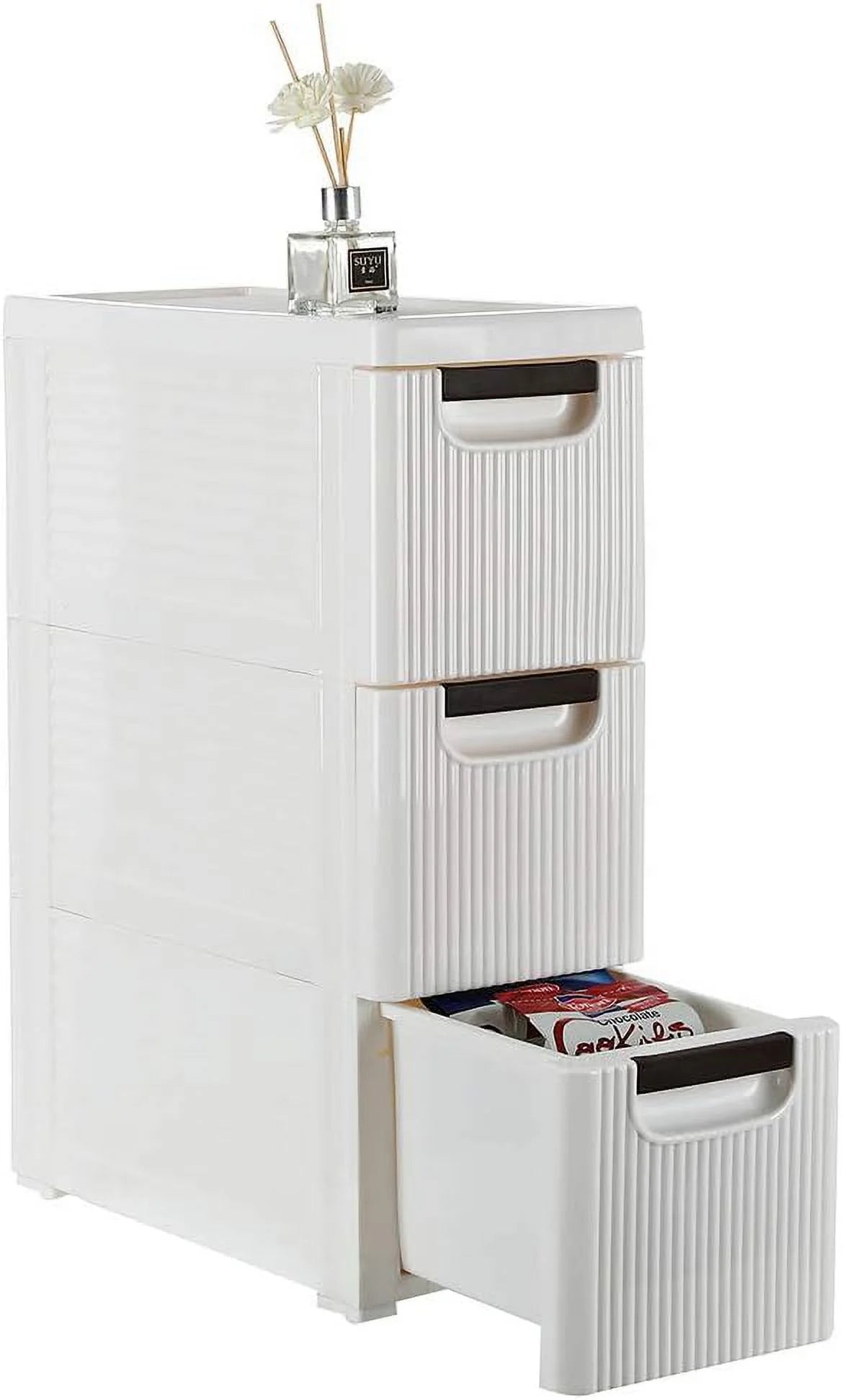 White 3-Tier Rolling Storage Cabinet with 3 Drawers P272