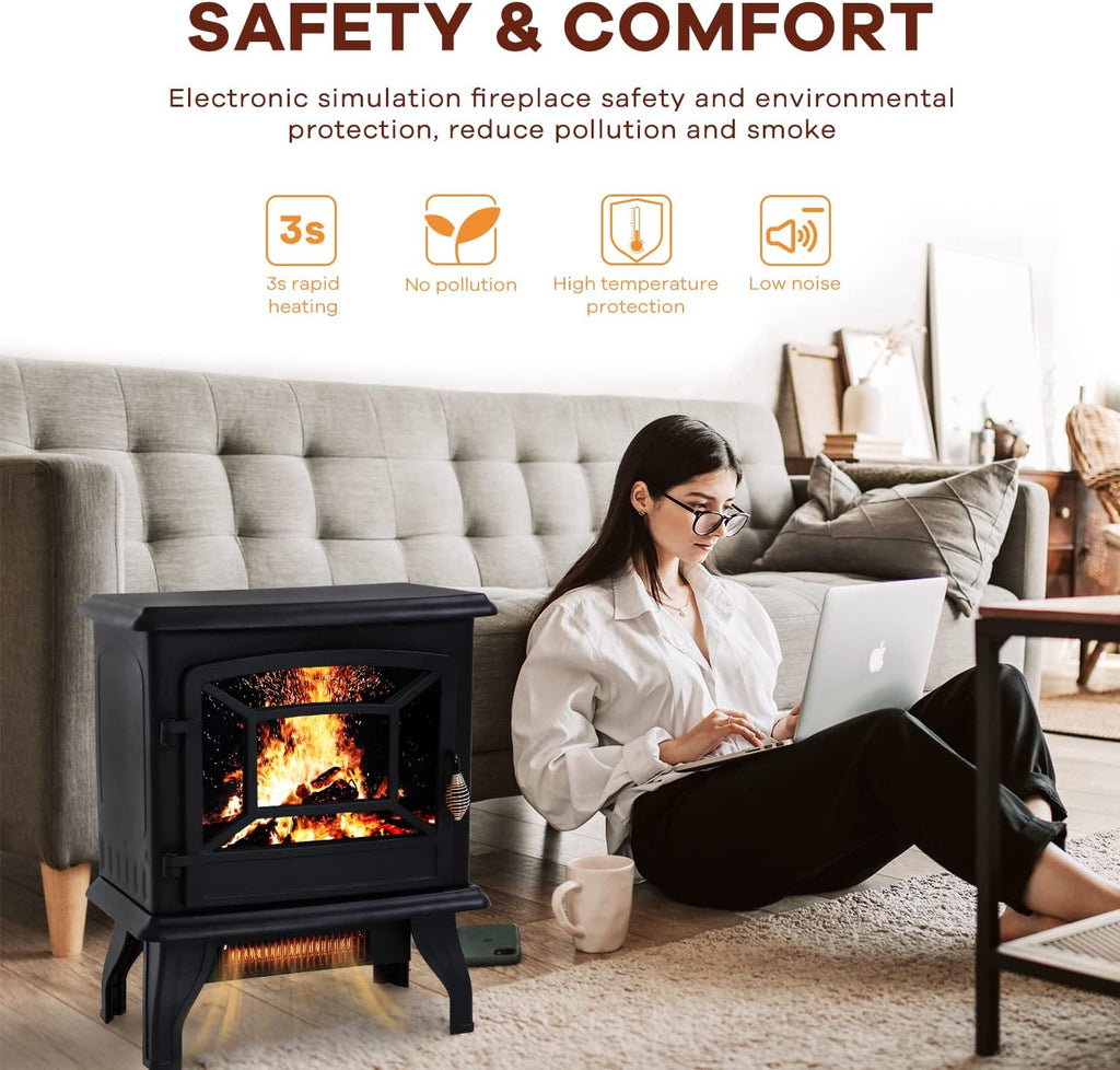 Black Electric Fireplace Heater 3D Flames Freestanding TV Stand P3085