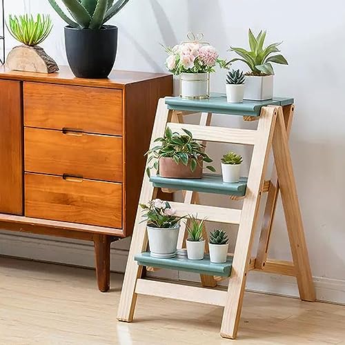 Folding 3 Step Solid Wood Ladder with Anti-Slip Wide Pedal X214159