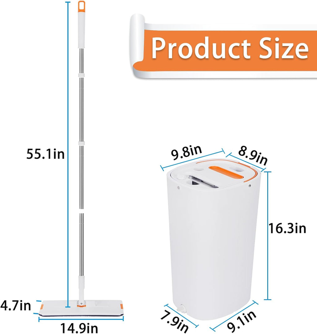 Mop and Bucket with Wringer Set with 2 Reusable Microfiber Mop Pads T727