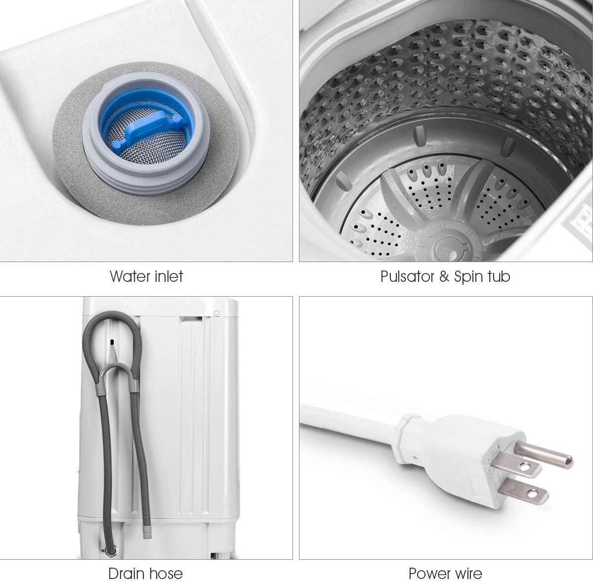 Full-Automatic Portable Compact 1.34 Cu.ft Laundry Washer with Drain Pump 12 Lbs Capacity H63496