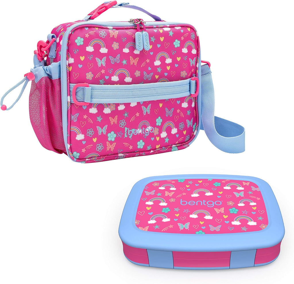 Insulated Lunch Bag Set With Kids Bento-Style Lunch Box (Rainbows and Butterflies) N184100