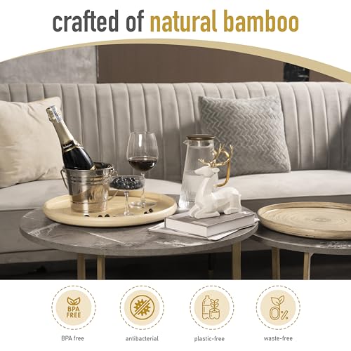 Handcrafted Bamboo Round Wooden Serving Tray I6519