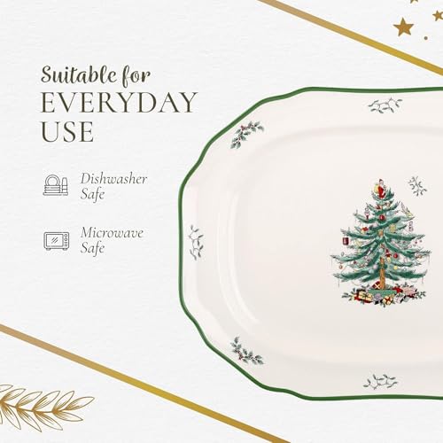 Christmas Tree Sculpted Octagonal Platter, 14-Inch Holiday Serving Platter Y76720