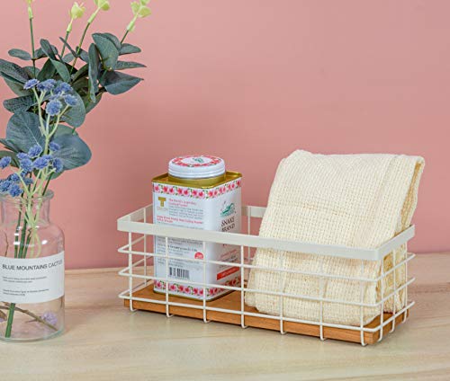 Black Metal Wire Storage Basket with Wooden Bottom (2 Pack) N817647