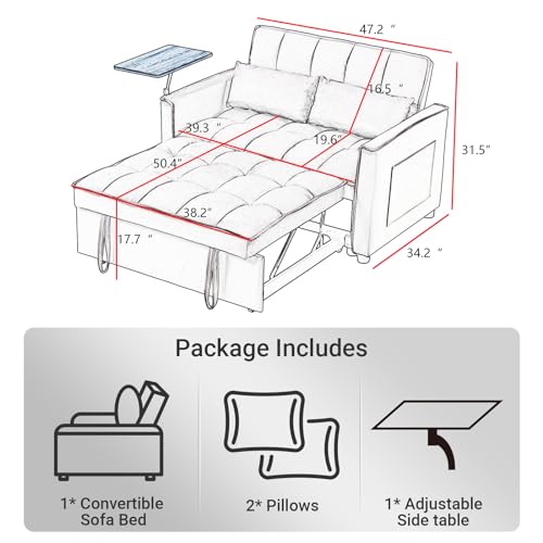 Black Velvet Convertible Sleeper Sofa Bed with 2 Pillows X46805