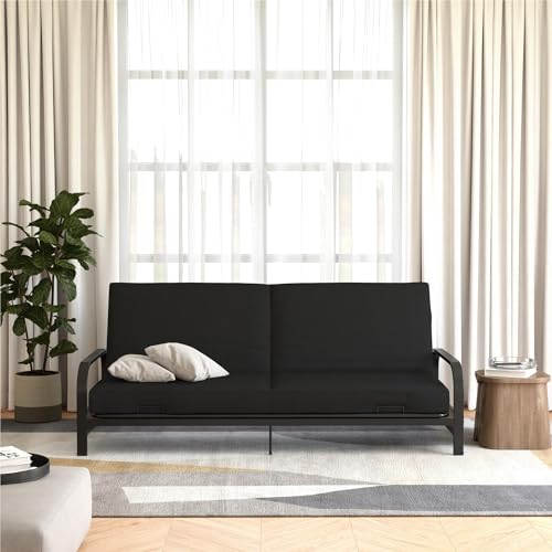 Black Convertible Metal Frame Futon Sofa with Coil Mattress V487717