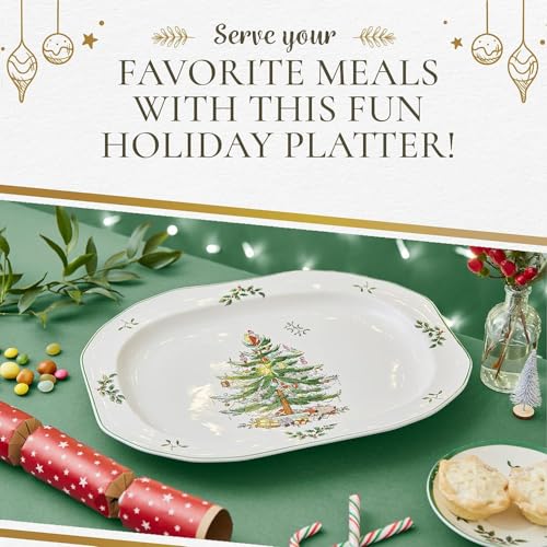 Christmas Tree Sculpted Octagonal Platter, 14-Inch Holiday Serving Platter Y76720