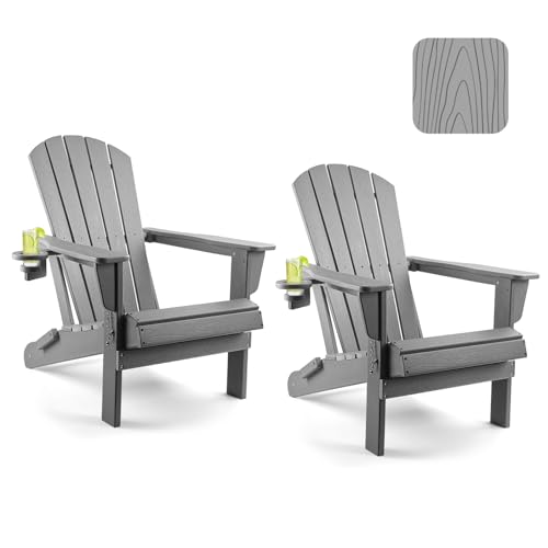 Folding Adirondack Chairs Set of 2 with Cup Holder V41278