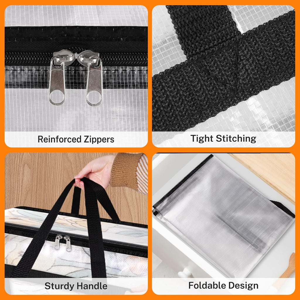 8 Pack Clear Clothes Storage Bags with Sturdy Zipper and Handle (90L) B903