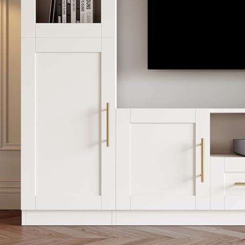 White 4-Piece Large TV Stand Wall Unit with Bookshelves Q834