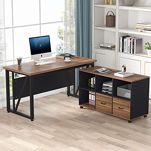 63 inches L-Shaped Computer Desk with File Cabinet and Drawers D630