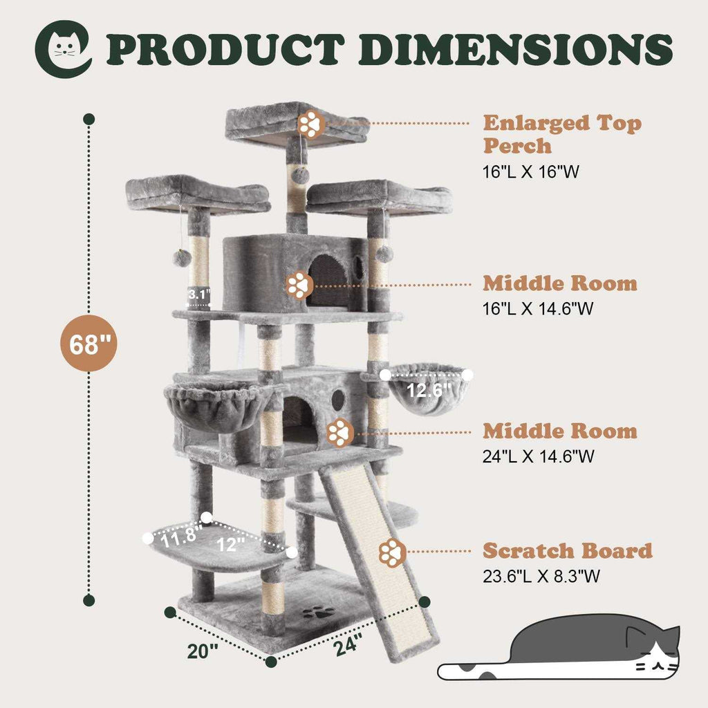 68 Inch Cat Tower Multi-Level Cat Tree with Scratching Posts B80691