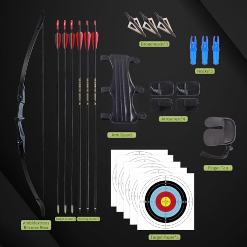 53" Takedown Ambidextrous Recurve Bow 20LBS 30LBS 40LBS Archery Set R6443