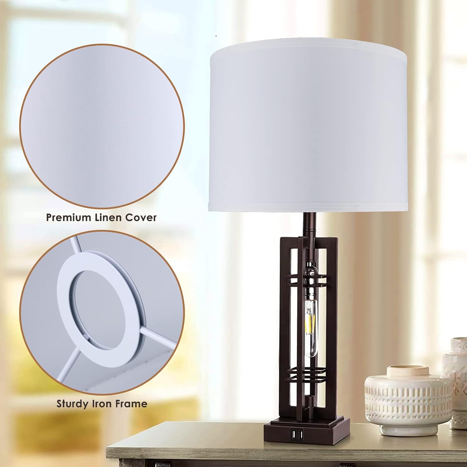 Large White Fabric Linen Lampshade Set of 2 B838