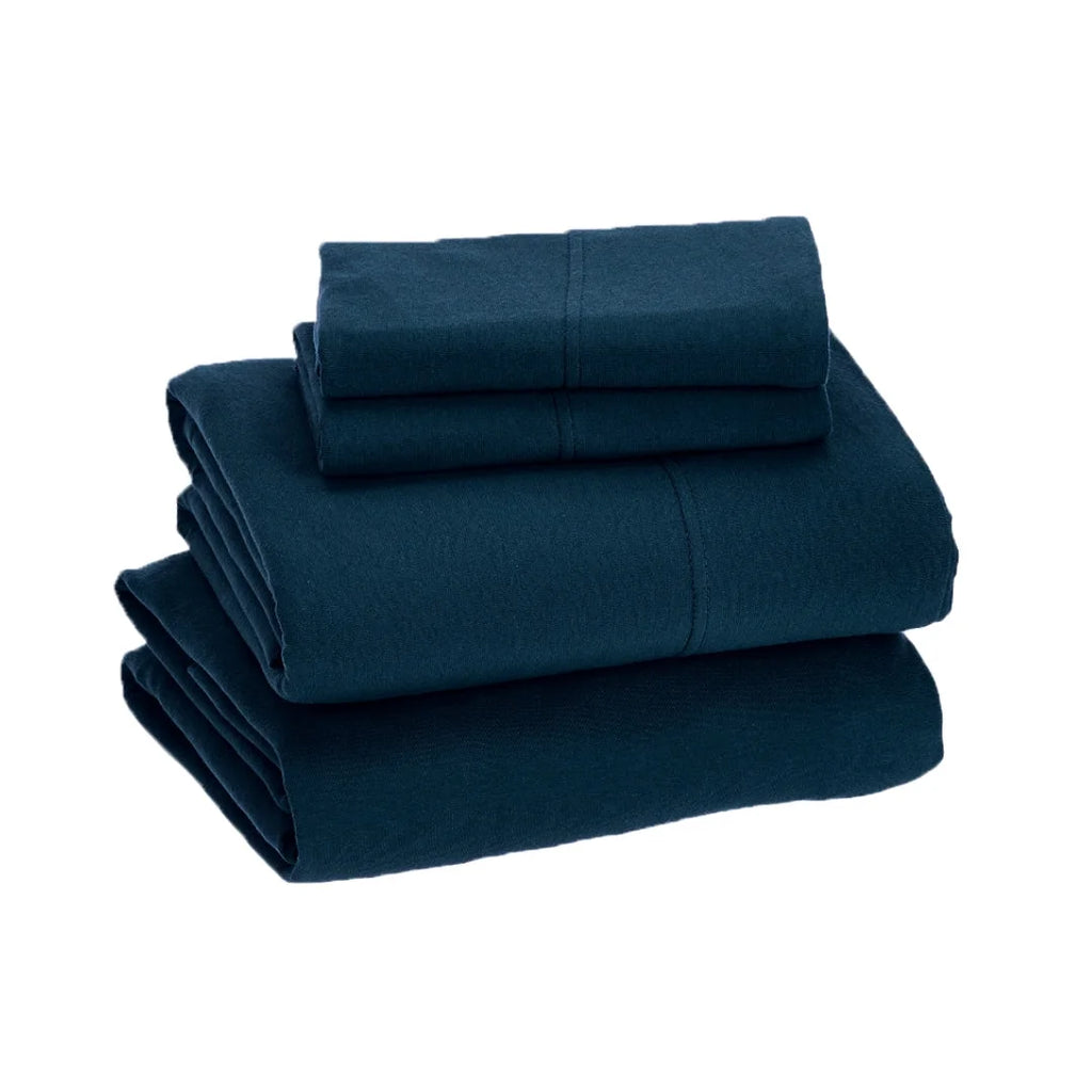 Queen Size 100% Cotton Jersey Sheet Set (4Pc, Navy) I2066