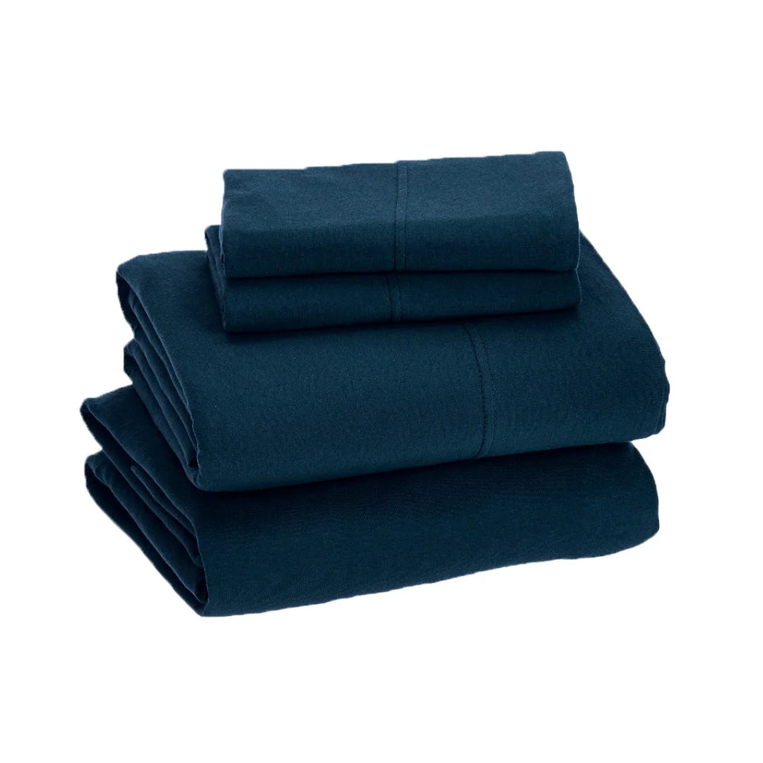 Queen Size 100% Cotton Jersey Sheet Set (4Pc, Navy) I2066