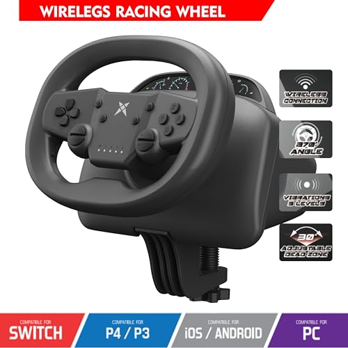 270 Degree Wireless Gaming Steering Wheel with Dual-Vibration Motors (black) U8842