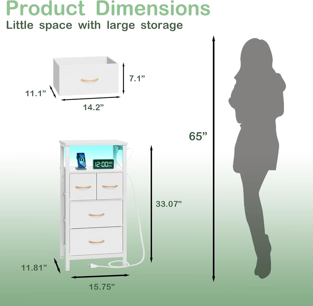 Nightstand Set of 2 with Charging Station and Led Light R120976