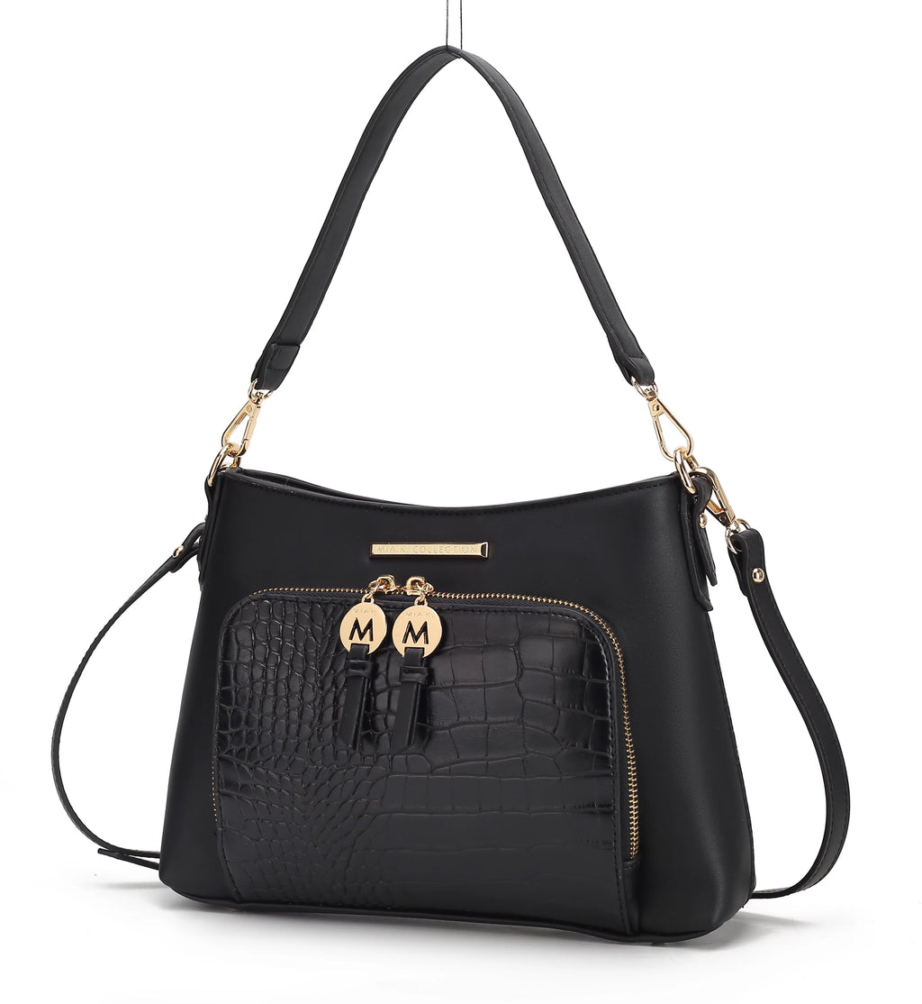 Black Vegan Leather Hobo Bag A71113