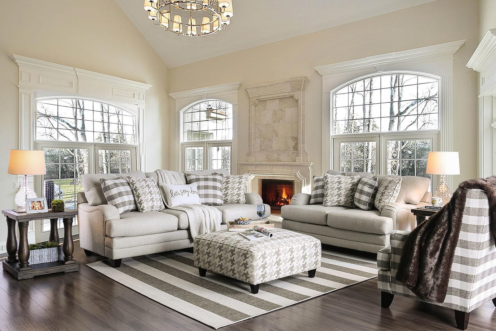 Light Gray Linen-like Fabric Living Room Set 3pcs J747