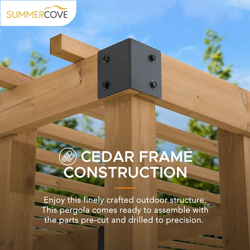 10.5 ft. x 10 ft. Cedar Wood Pergola with Adjustable Hanging Planters G96990