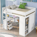 White Wooden Full Size Loft Bed with Storage Wardrobe, Desk, Drawers, Cabinet, and Ladder N275