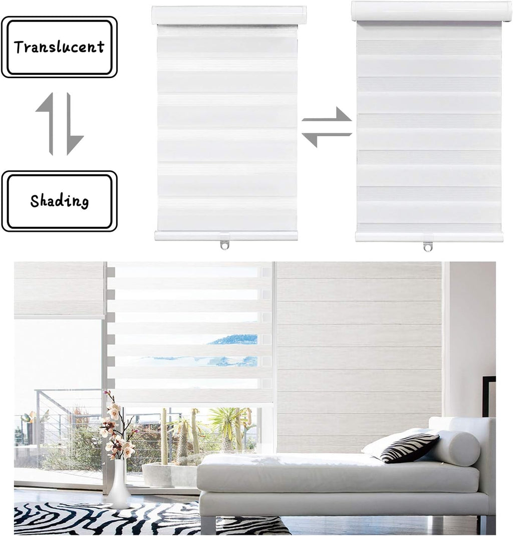 White Cordless Dual Layer Roller Blinds 20" x 72" M2495