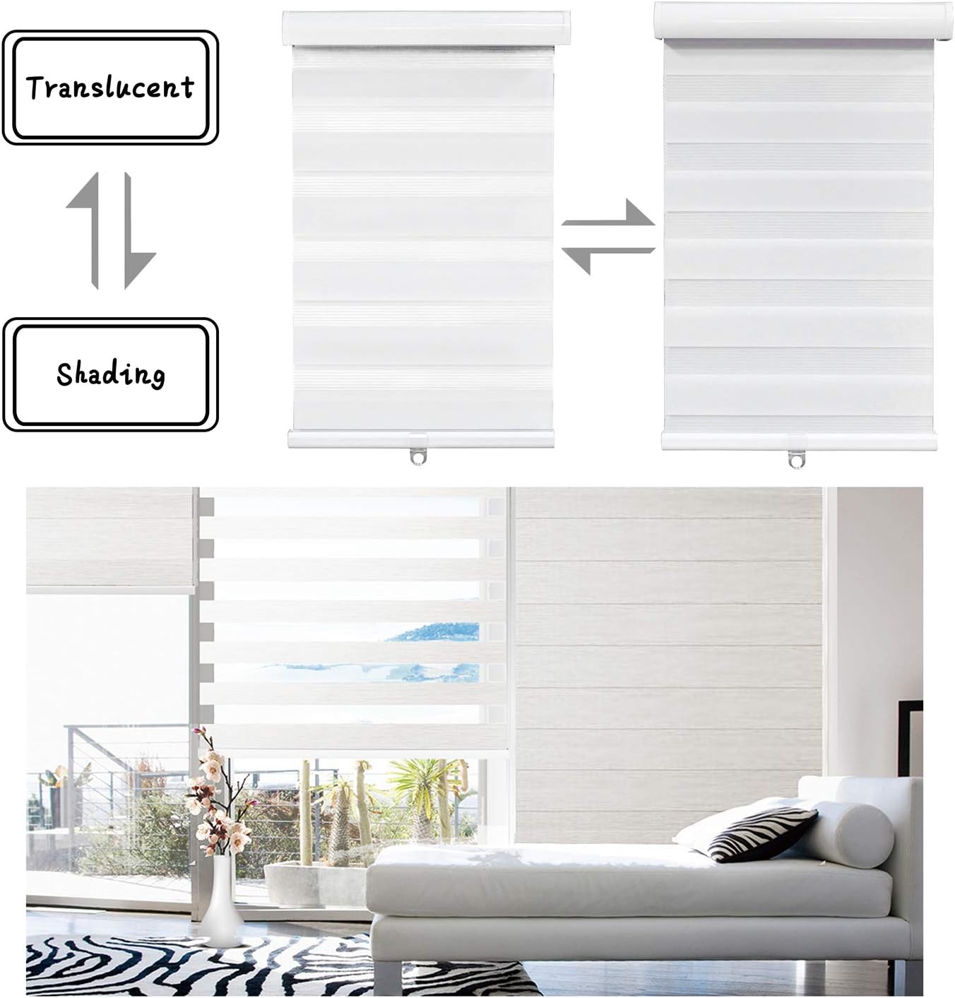White Cordless Dual Layer Roller Blinds 20" x 72" M2495