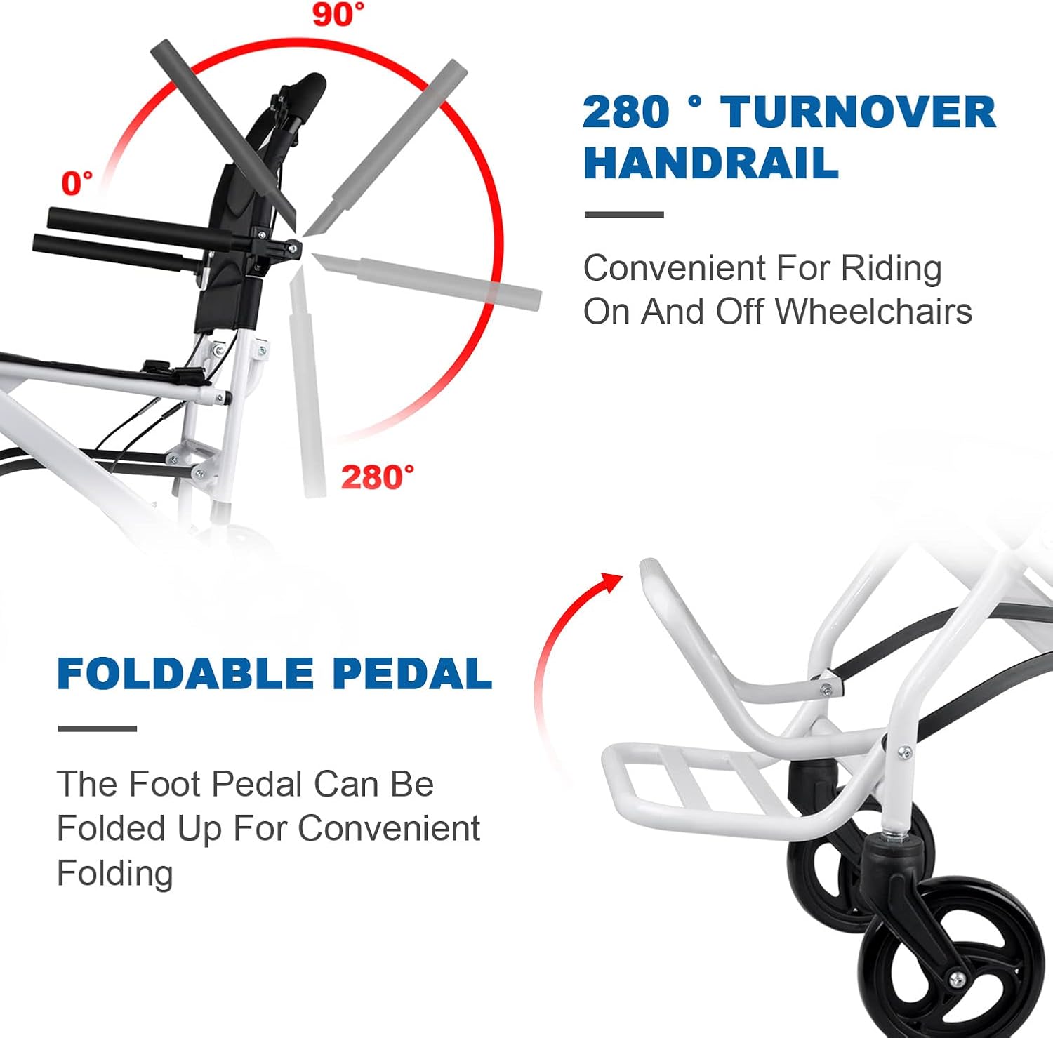 Ultra Light Folding Transport Wheelchair, 16lbs, Aluminum, Handbrakes, Support 220 Lbs Z340