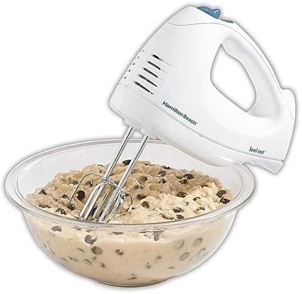 White 6-Speed Electric Hand Mixer with Whisk, Beaters, Storage Case S938