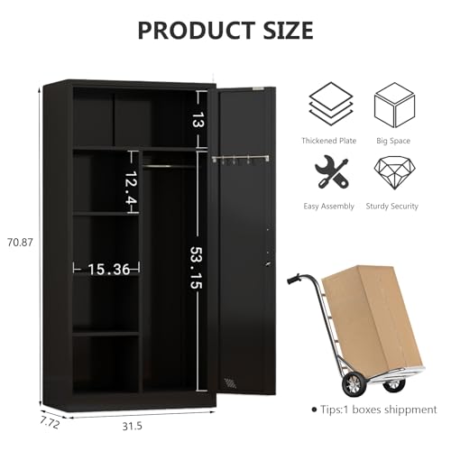 Metal Storage Cabinet with 2 Doors & 2 Drawers and Hanging Rod I332824