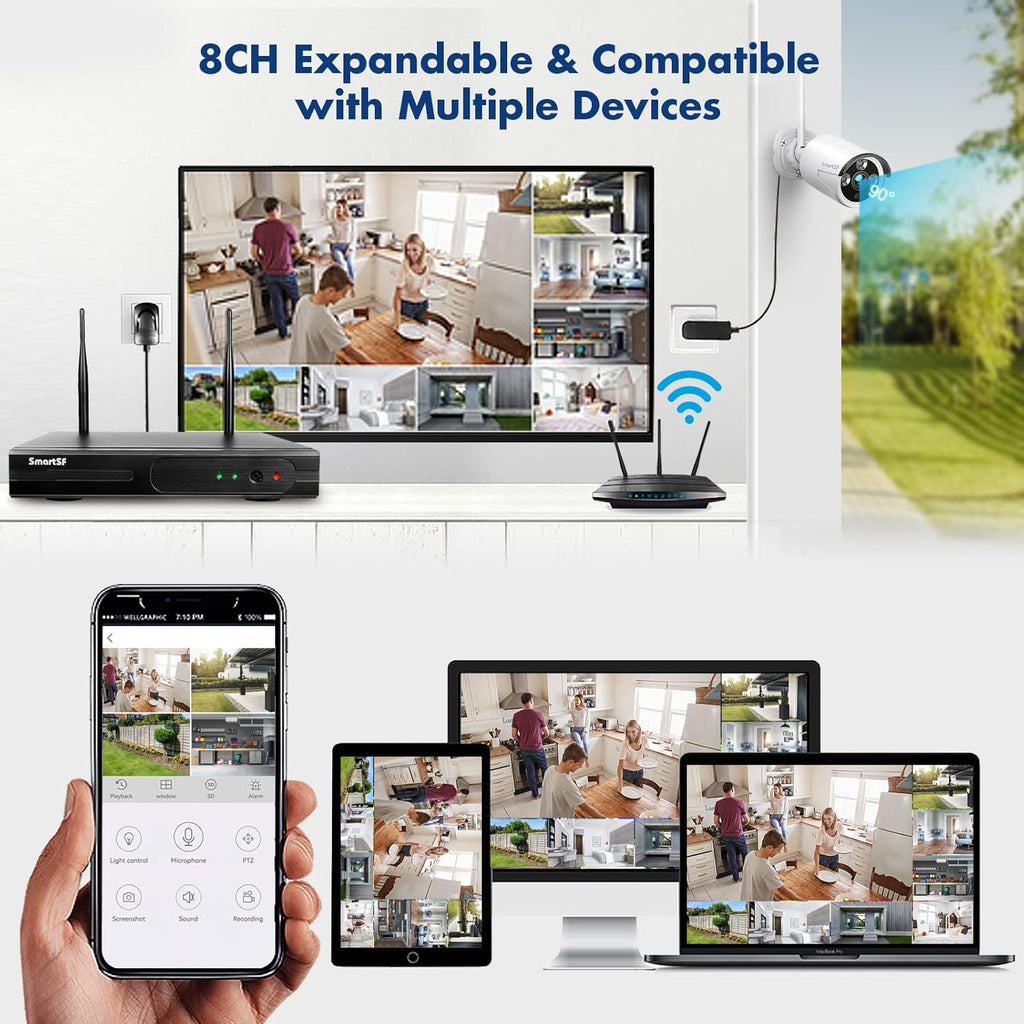 Wireless Security Camera System with 1TB Hard Drive, 1080P, IP66 Weatherproof Indoor Outdoor Camera D8807